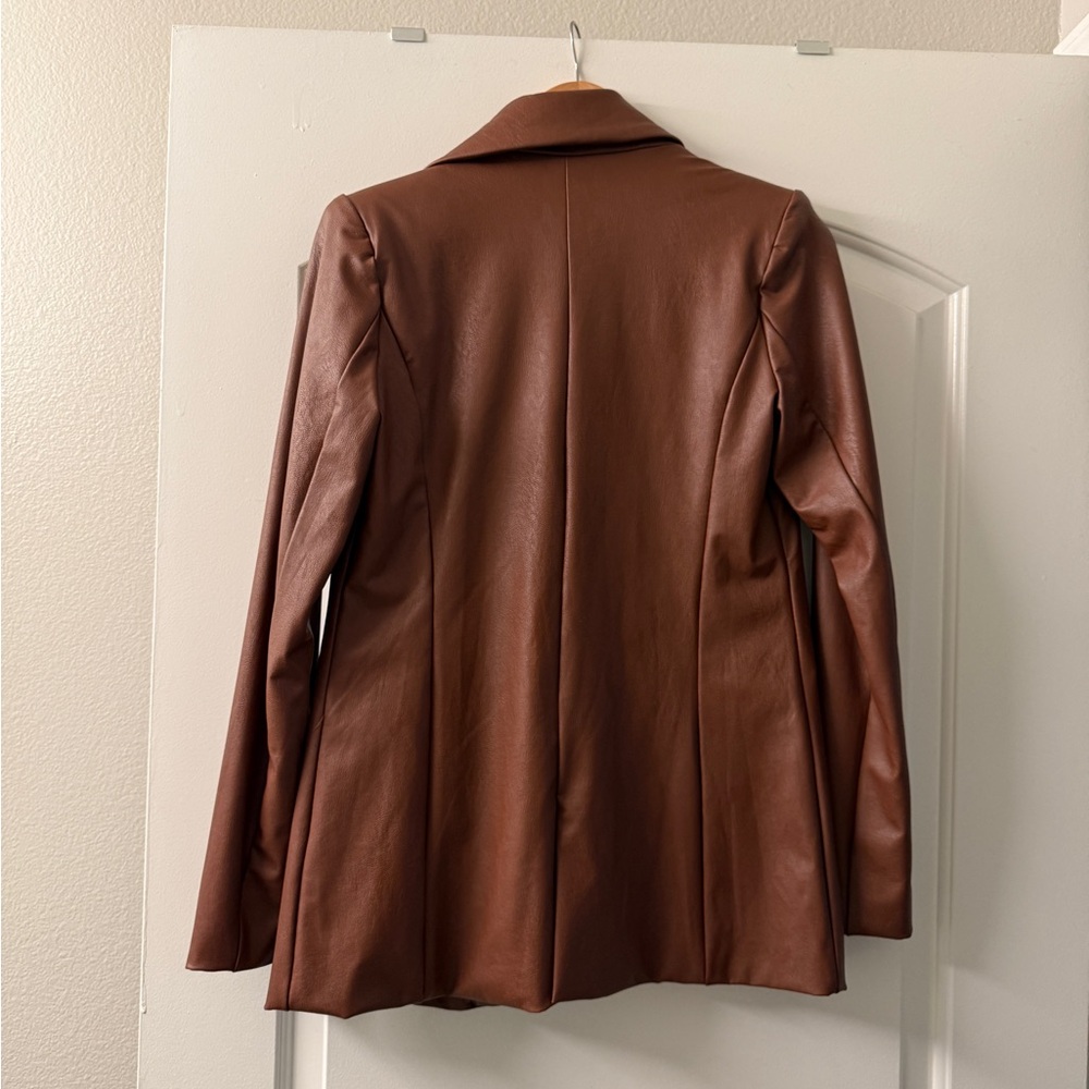 LIKE NEW Brown Pleather Blazer - Picture 2 of 3